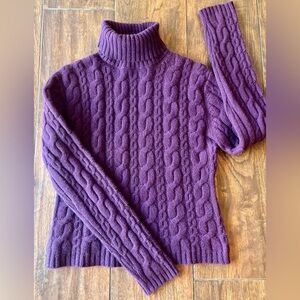 "AUTUMN CASHMERE" (brand) CABLE KNIT TURTLENECK PURPLE LARGE